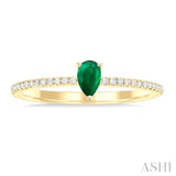 1/10 ctw Petite 5x3 MM Pear Cut Emerald and Round Cut Diamond Precious Fashion Ring in 10K Yellow Gold