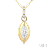 1/4 Ctw Dome Marquise and Round Cut Diamond Fashion Pendant With Paper Clip Chain in 14K Yellow Gold