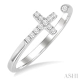 1/10 ctw Petite Cross Round Cut Diamond Open Fashion Ring in 10K White Gold