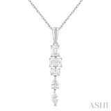 7/8 ctw Mixed Diamond Cut Dangle Fashion Pendant With Chain in 14K White Gold
