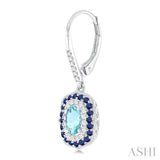 6x4 MM Oval Cut Aquamarine, 1.25 MM Sapphire and 1/3 Ctw Round Cut Diamond Halo Precious and Semi-Precious Fashion Earrings in 14K White Gold