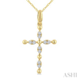 1/20 Ctw Cross Marquise and Ball Bead Motif Round Cut Diamond Fashion Pendant With Chain in 10K Yellow Gold
