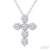 3/4 Ctw Round Cut Diamond Christian Cross 6-Stone Fashion Pendant With Chain in 14K White Gold