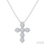 1/3 Ctw Round Cut Diamond Christian Cross 6-Stone Fashion Pendant With Chain in 14K White Gold