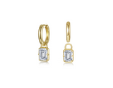 Emerald-Cut Padlock Huggies