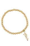 Mrs. Cursive Script Ball Bead Stretch Bracelet in Satin Gold