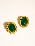 Eulie 18K Gold Vintage Stone Oval Earring