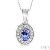 6x4mm Oval Cut Tanzanite and 1/5 Ctw Round Cut Diamond Pendant in 14K White Gold with Chain