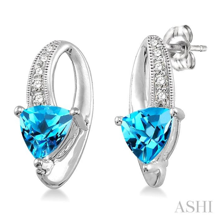 Trillion Shape Gemstone & Diamond Earrings