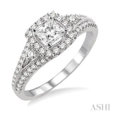 3/4 Ctw Diamond Engagement Ring with 1/4 Ct Princess Cut Center Stone in 14K White Gold
