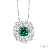 3.8 mm Round Cut Emerald and 1/3 Ctw Lovebright Pendant in 14K White Gold with Chain