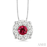 3.8 mm Round Cut Ruby and 1/3 Ctw Lovebright Pendant in 14K White Gold with Chain