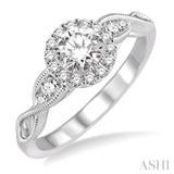 1/2 Ctw Diamond Engagement Ring with 1/5 Ct Round Cut Center Stone in 14K White Gold