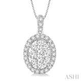 3/4 Ctw Oval Shape Diamond Lovebright Pendant in 14K White Gold with Chain