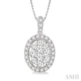 1/2 Ctw Oval Shape Diamond Lovebright Pendant in 14K White Gold with Chain