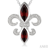 Silver Fleur De Lis Gemstone & Diamond Pendant