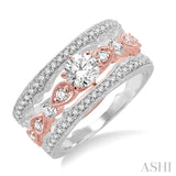 5/8 Ctw Diamond Wedding Set with 1/2 Ctw Round Cut Engagement Ring and Two 1/5 Ctw Wedding Band in 14K Rose and White Gold