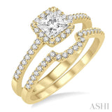5/8 Ctw Diamond Wedding Set with 1/2 Ctw Princess Cut Engagement Ring and 1/6 Ctw Wedding Band in 14K Yellow Gold