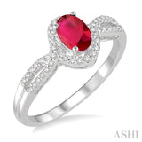 6x4 MM Oval Cut Ruby and 1/6 Ctw Round Cut Diamond Ring in 10K White Gold