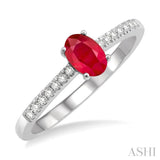 6X4MM Oval Shape Ruby Center and 1/10 Ctw Round Cut Diamond Precious Stone Ring in 10K White Gold