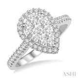 3/4 Ctw Pear Shape Round Cut Diamond Lovebright Cluster Ring in 14K White and Rose Gold