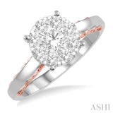3/4 Ctw Round Cut Diamond Lovebright Ring in 14K White and Rose Gold