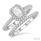 1/2 Ctw Diamond Wedding Set With 3/8 Ctw Octagon Shape Emerald Cut Center Engagement Ring and 1/10 Ctw Wedding Band in 14K White Gold