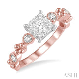 3/8 ct Princess Cut Shape Accentuated Shank Lovebright Diamond Cluster Ring in 14K Rose and White Gold