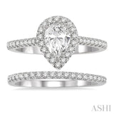 1/2 Ctw Diamond Wedding Set With 3/8 Ctw Pear Cut Engagement Ring and 1/10 Ctw Wedding Band in 14K White Gold