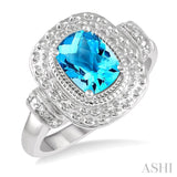 1/50 ctw Cushion Cut 8x6mm Blue Topaz & Round Cut Diamond Semi Precious Ring in Sterling Silver