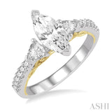 1/2 ctw Marquise Shape Tri Mount Triangular and Round Cut Diamond Semi-Mount Engagement Ring in 14K White and Yellow Gold