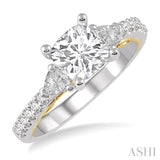 1/2 ctw Tri Mount Triangular and Round Cut Diamond Semi-Mount Engagement Ring in 14K White and Yellow Gold