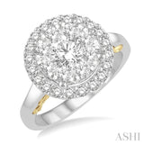 1 1/2 Ctw round Diamond Lovebright Solitaire Style Halo Engagement Ring in 14K White and Yellow Gold