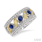 3x3MM Round Cut Sapphire and 1/6 Ctw Round Cut Diamond Fashion Ring in 14K White and Yellow Gold