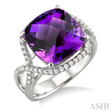 12x12mm Cushion Cut Amethyst and 1/3 Ctw Round Cut Diamond Ring in 14K White Gold