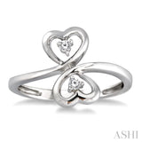 2 Stone Twin Heart Shape Silver Diamond Fashion Ring