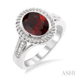 10x8 MM Oval Cut Garnet and 1/20 Ctw Single Cut Diamond Ring in Sterling Silver