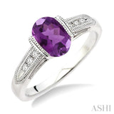 Oval Shape Silver Gemstone & Diamond Ring