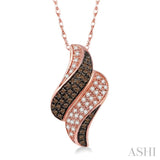 1/4 Ctw Single Cut White and Champagne Brown Diamond Pendant in 14K Rose Gold with Chain