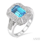 Silver Gemstone & Diamond Ring