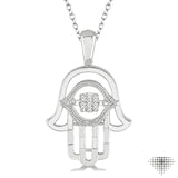 1/10 Ctw Round Cut Diamond Emotion Hamsa Pendant in Sterling Silver with Chain