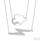 1/6 Ctw Cloud and Lightning Accent Round Cut Diamond Layered Pendant With Link Chain in 10K White Gold