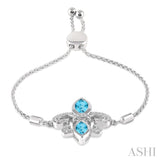 Silver Fleur De Lis Diamond & Gemstone Lariat Bracelet