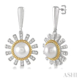 Flower Shape Pearl & Diamond Earrings